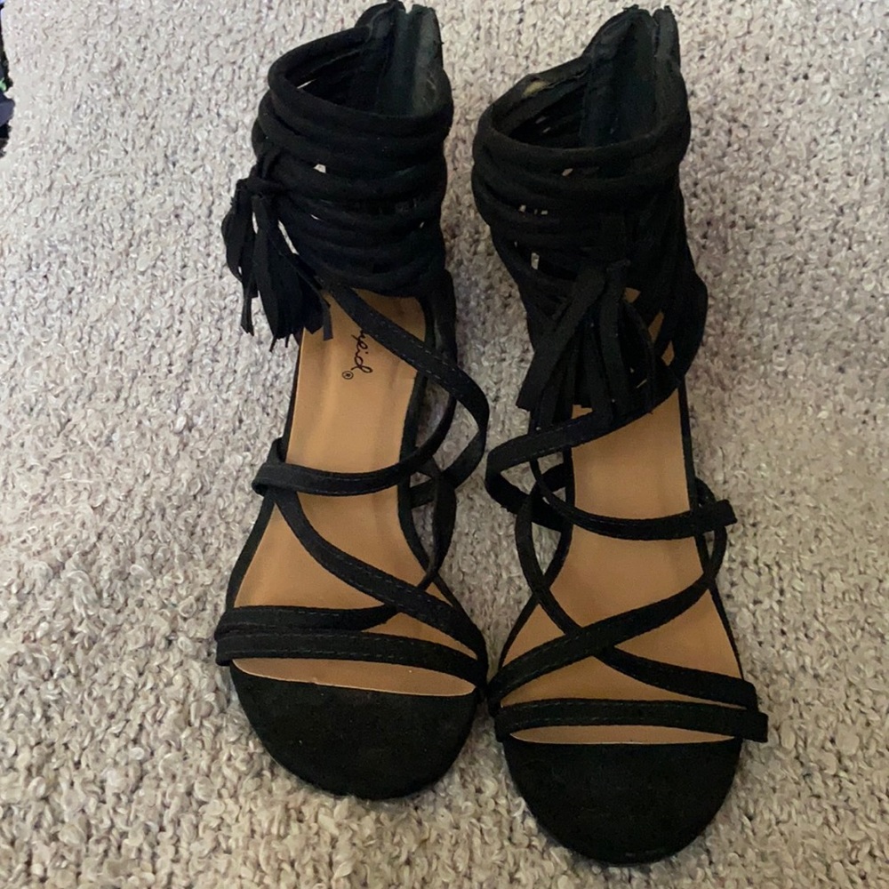 Black suede-like sandals